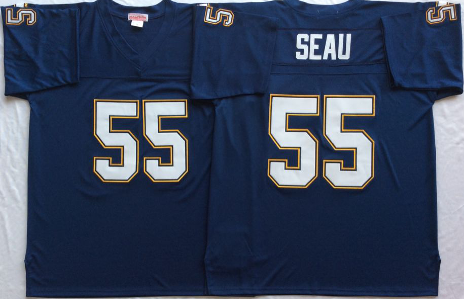 Men NFL Los Angeles Chargers 55 Seau blue Mitchell Ness jerseys